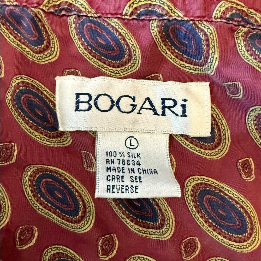 Bogari 100% Silk Long Sleeve Button Down Shirt‎ Men's Large Red Geometric Preppy - Picture 7 of 12